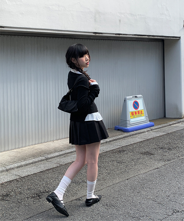 春新作] バックゴムミニハートチャームプリーツミニスカート (2color