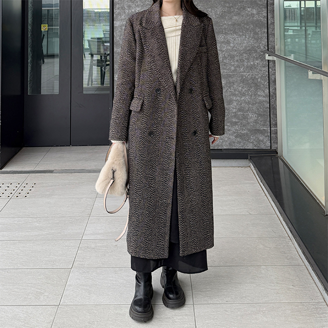 ヘリンボーンロングコート | ファッション通販サイト NUGU