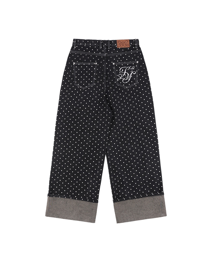 Fancy Club X haku] String Dot Roll-Up Pants (Black) F25QD890