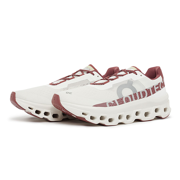 On Running Unisex Cloud Monster Shoes White with Bright Red - E