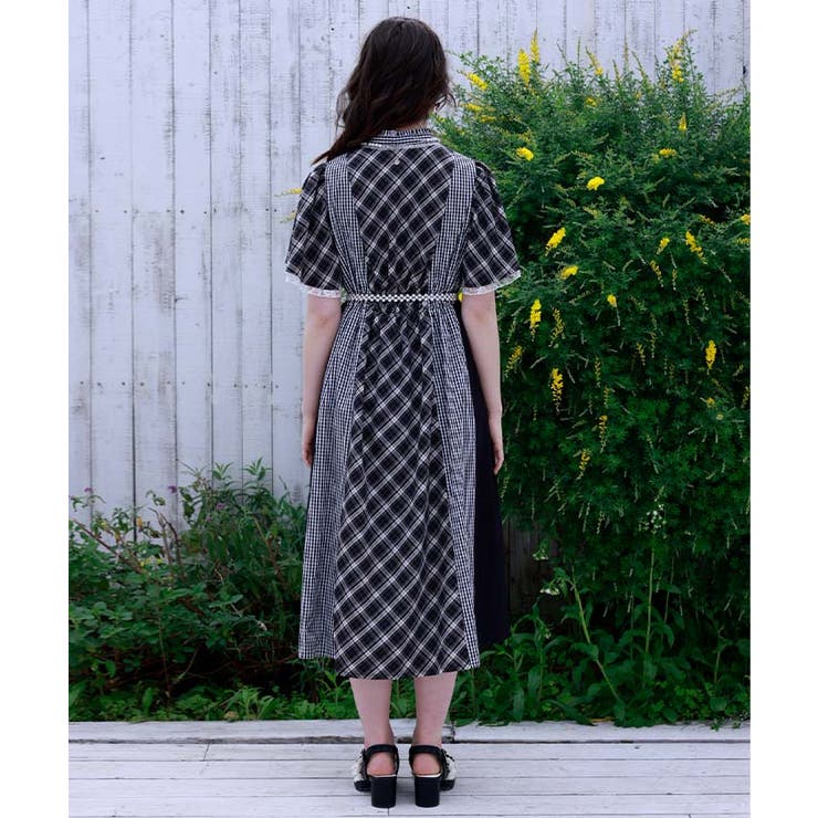 チェック切替パッチワークワンピース[品番：IGAW0006441]｜axes femme