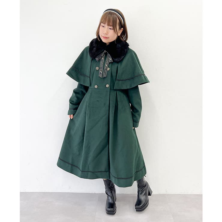 ファー襟付ケープロングコート[品番：IGAW0004046]｜axes femme