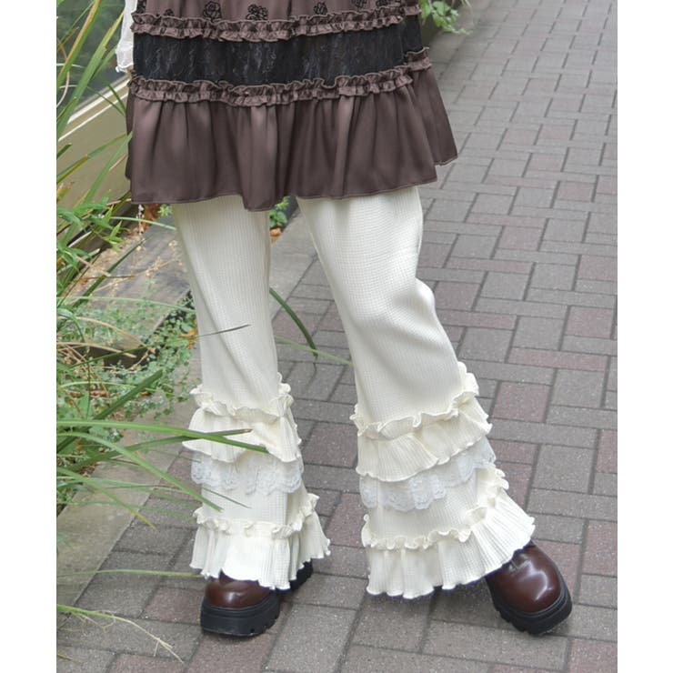 フリル×レースワッフルパンツ[品番：IGAW0007106]｜axes femme