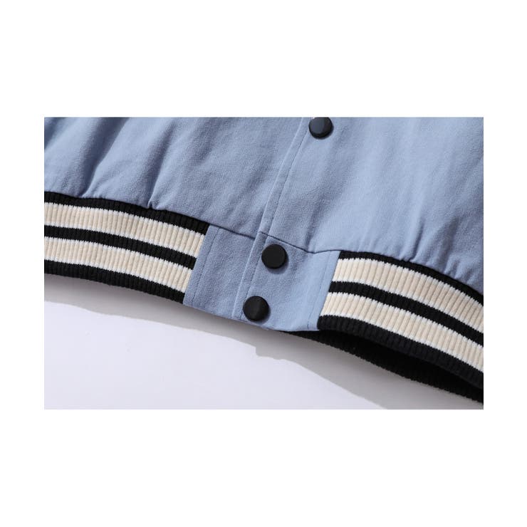 HOOK新作 アメカジ袖配色切り替えドッキングブルゾン ワッペン刺繍入り