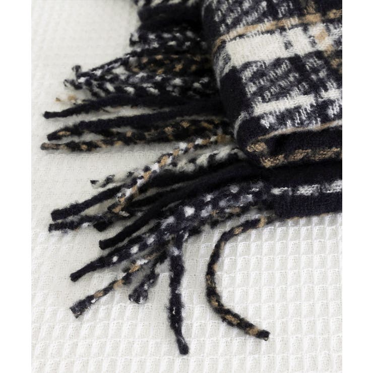 チェック柄ストール 大判フリンジマフラー[品番：AGCW0005953