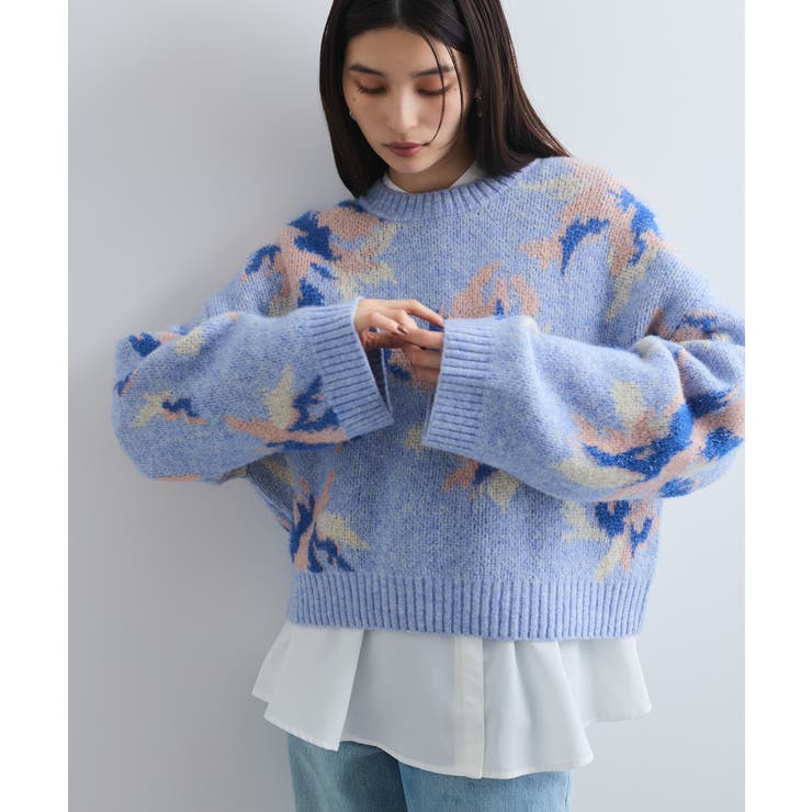 フラワージャガードニットプルオーバー[品番：VISW0046943]｜VIS