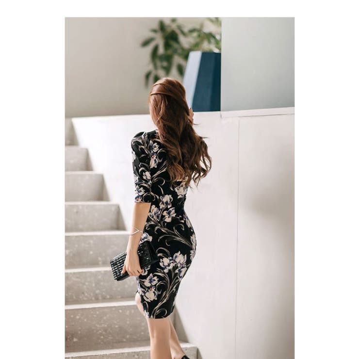 花柄ワンピース カシュクール タイトワンピ[品番：JSFW0014519]｜JS
