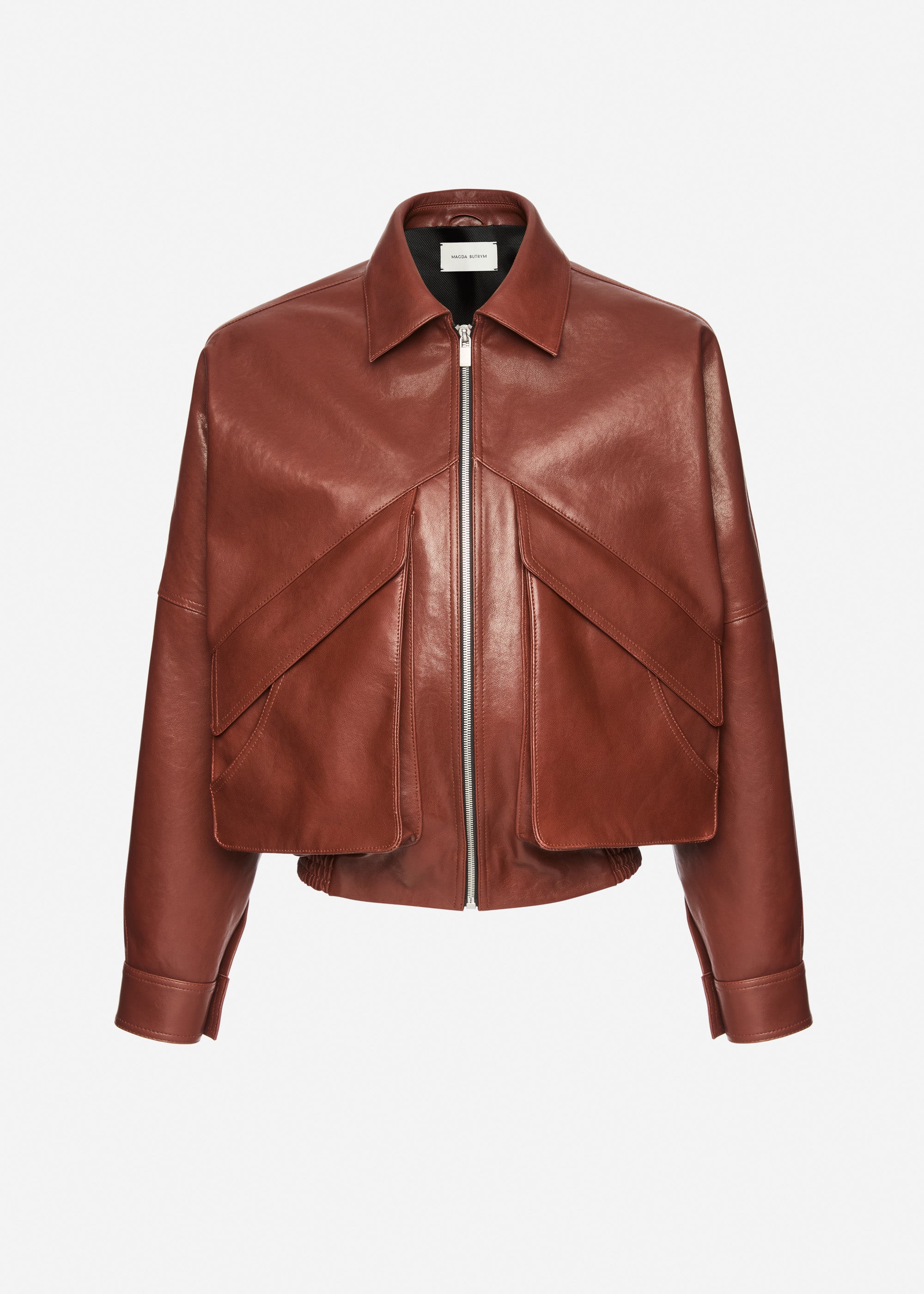 Classic collar vintage leather jacket in brown