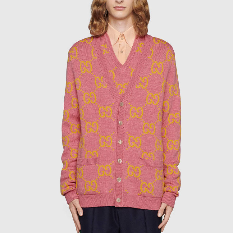 Gucci GG Intarsia-Knit Cardigan 'Pink Yellow' 674043-XKB3V-5874