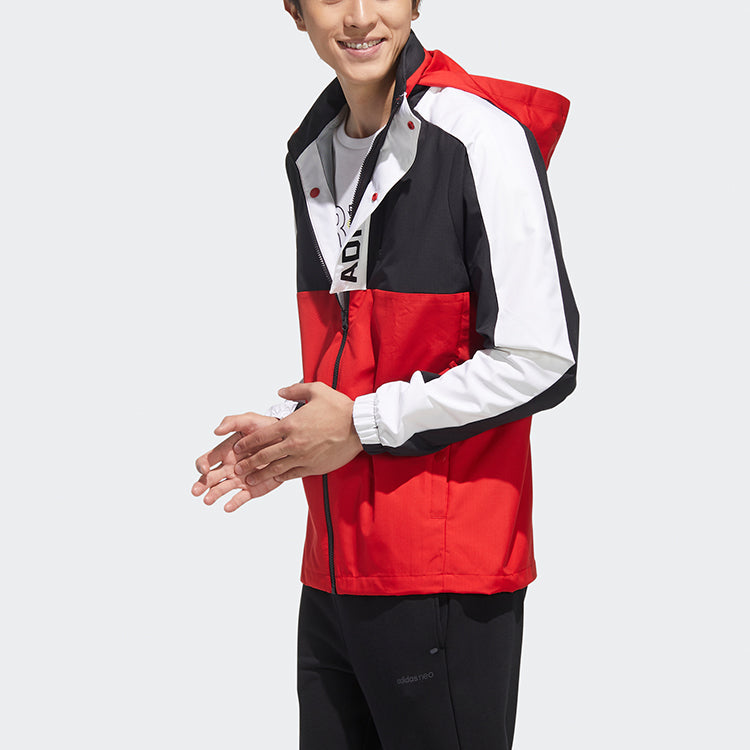 adidas neo hooded Zipper Colorblock Sports Jacket Red GQ3281