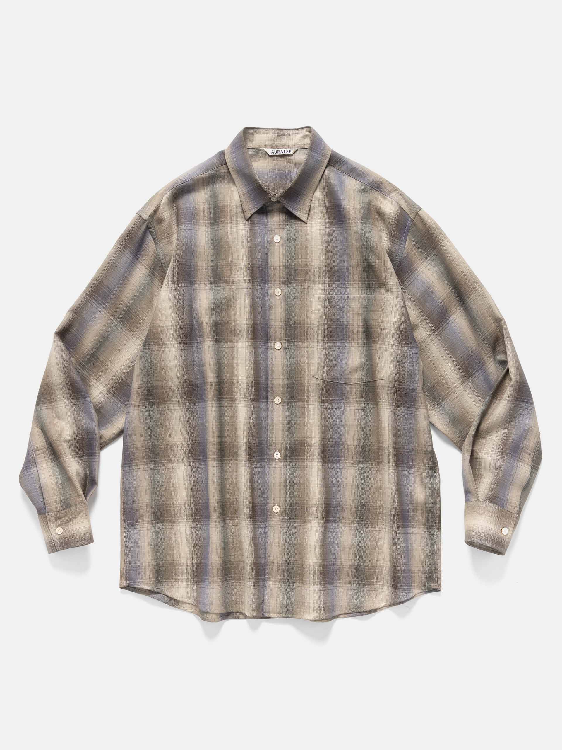 AURALEE Super Light Wool Check Shirt Brown Blue Check | HAVEN
