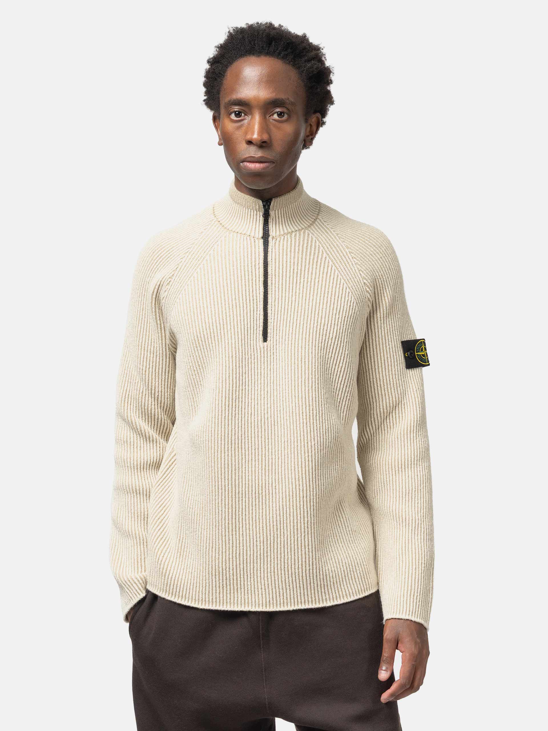 Stone Island Rib RWS Wool Half-Zip Sweater Ivory | HAVEN