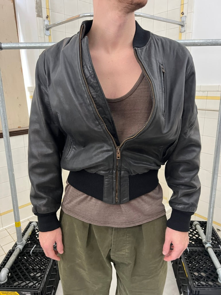 1980s Katharine Hamnett Black Leather Bomber Jacket - Size M