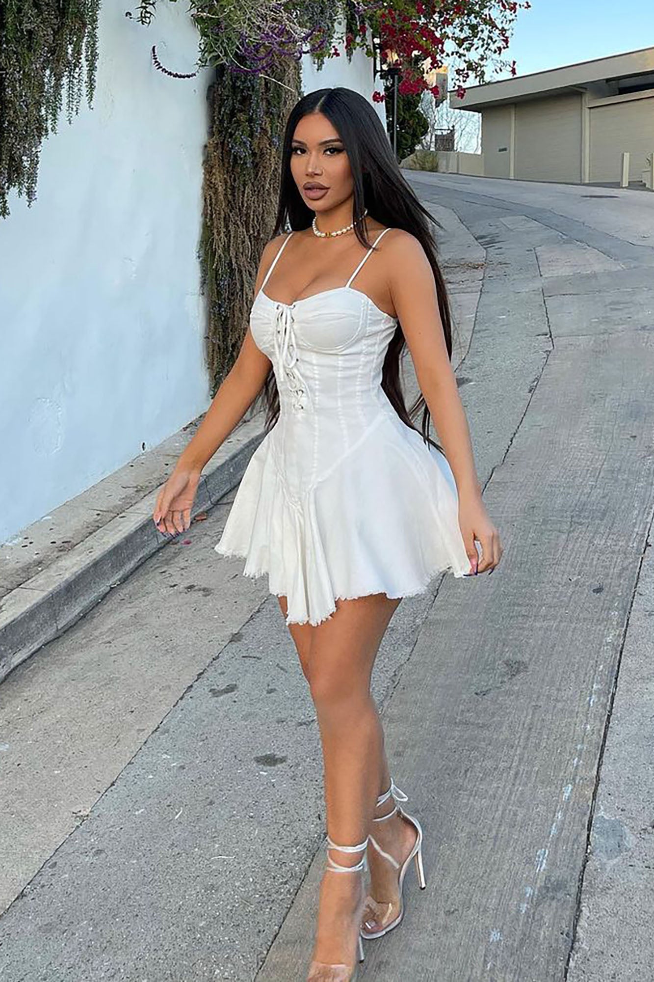 Petite Madilyn Denim Mini Dress - White | Fashion Nova