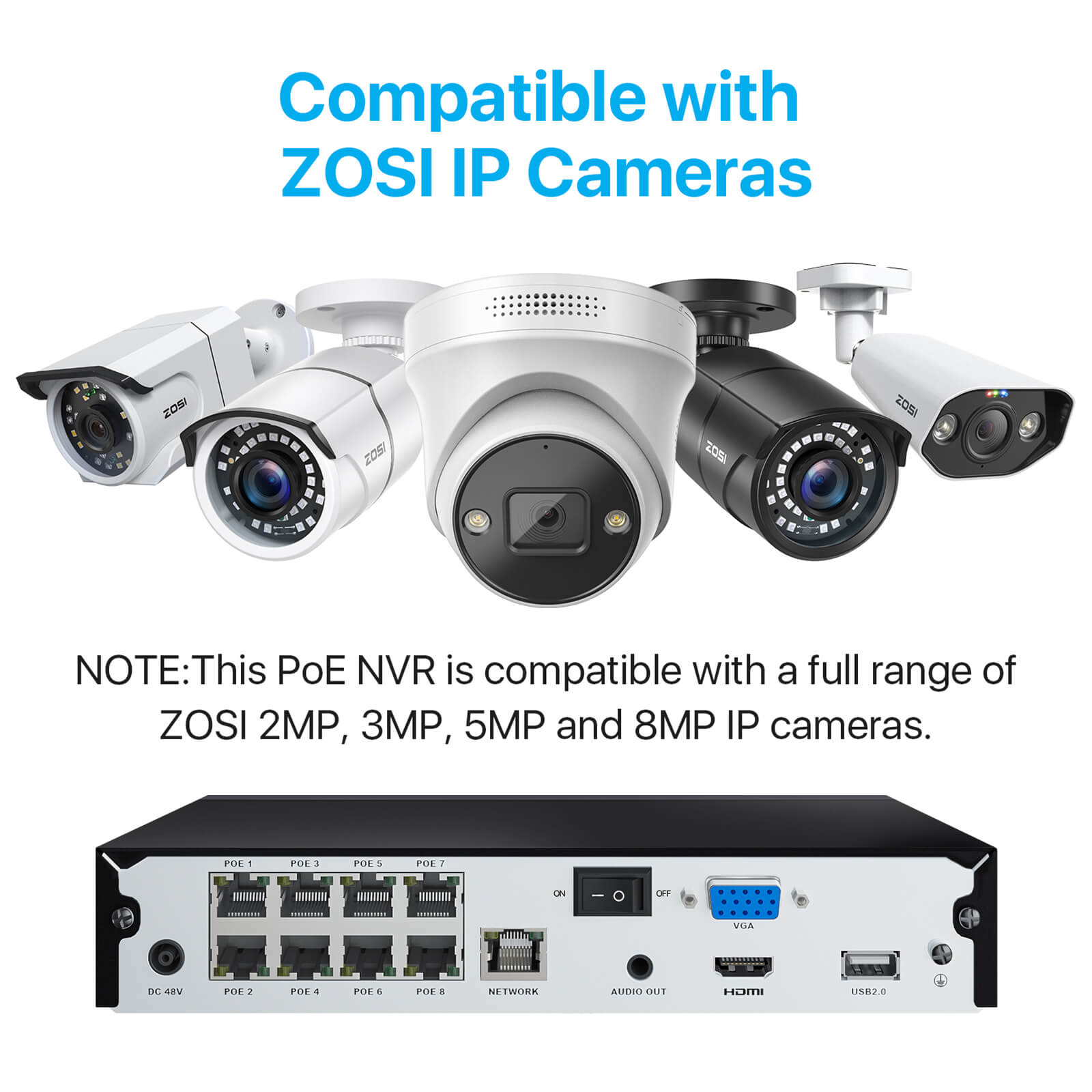 ZOSI 防犯レコーダー 8ch 2tb hdd 800万画素 poe防犯レコーダー NVR