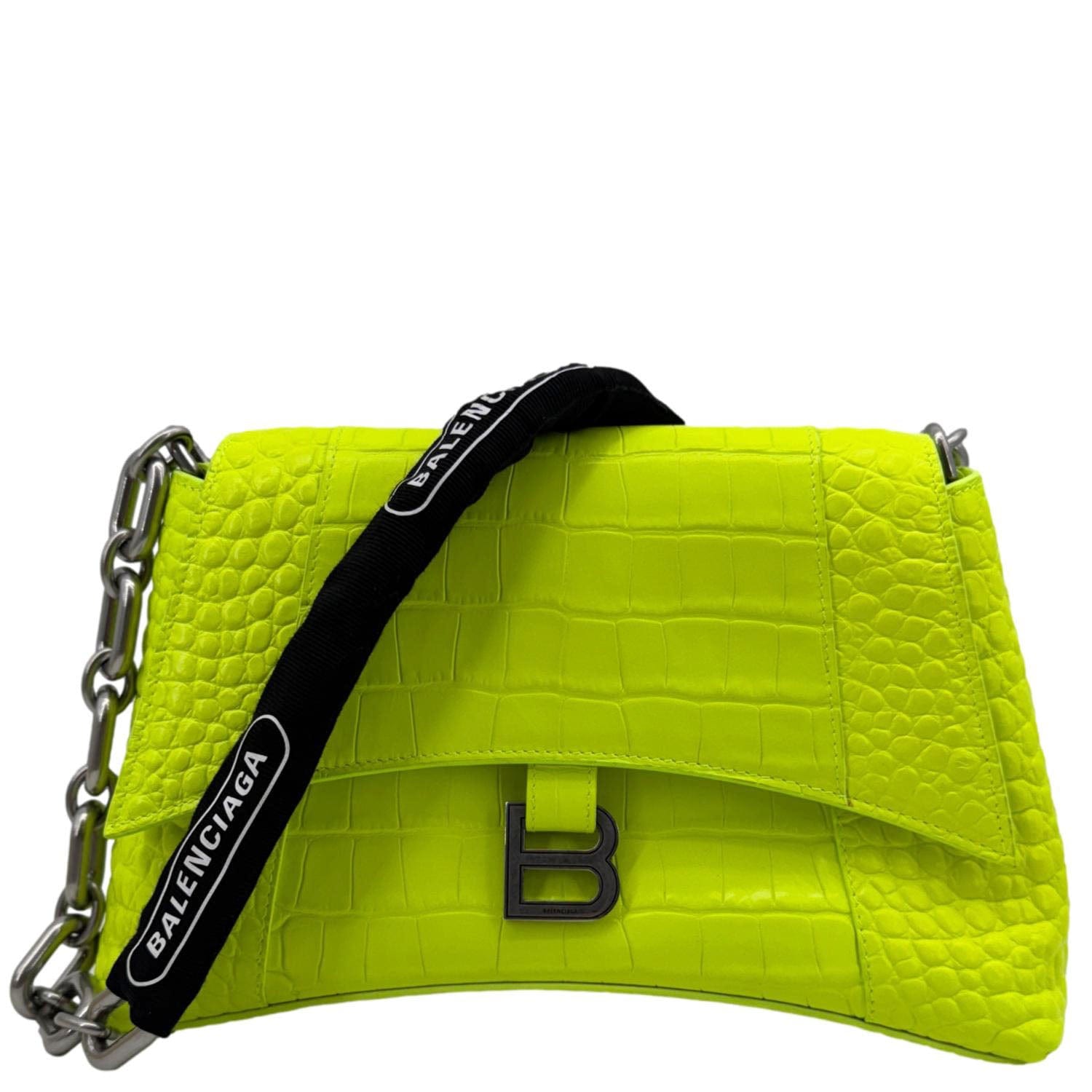 BALENCIAGA Downtown Small Calfskin Leather Chain Shoulder Bag Neon Yel