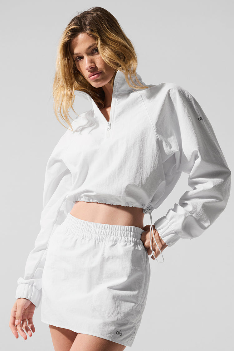 Cropped 1/4 Zip Alumni Pullover - White | ALO