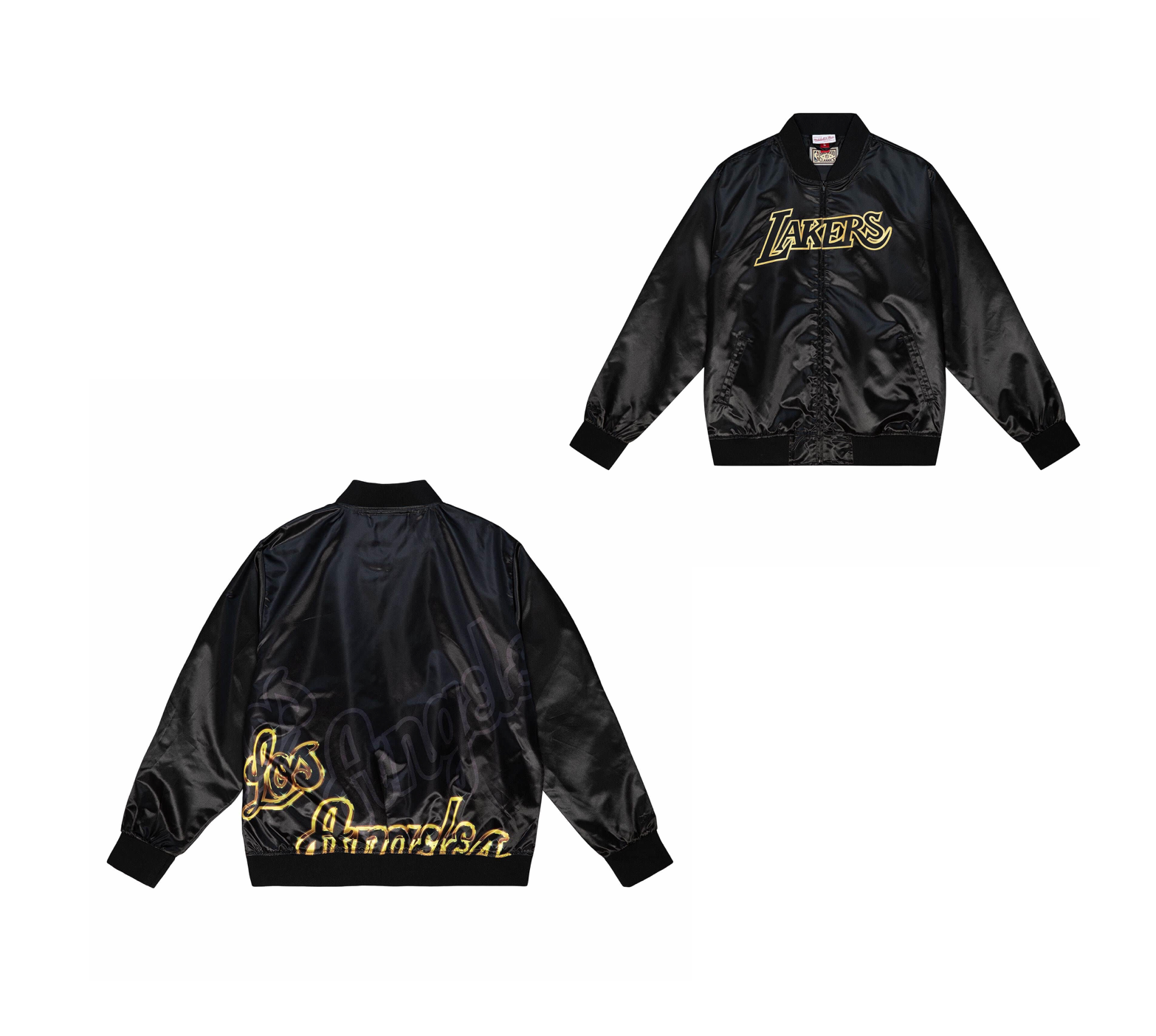 LA Lakers M&N Big Face 4.0 Satin Jacket Black - The Locker Room of