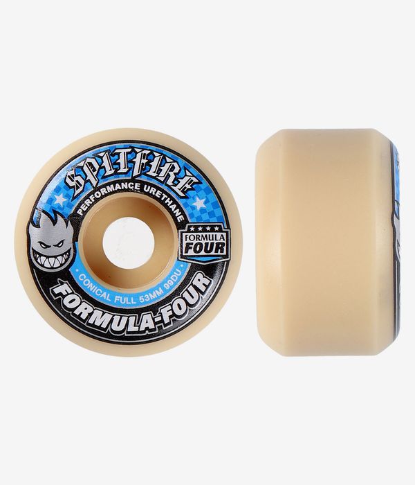 Shop Spitfire Formula Four Conical Full Wheels (white blue) 53 mm