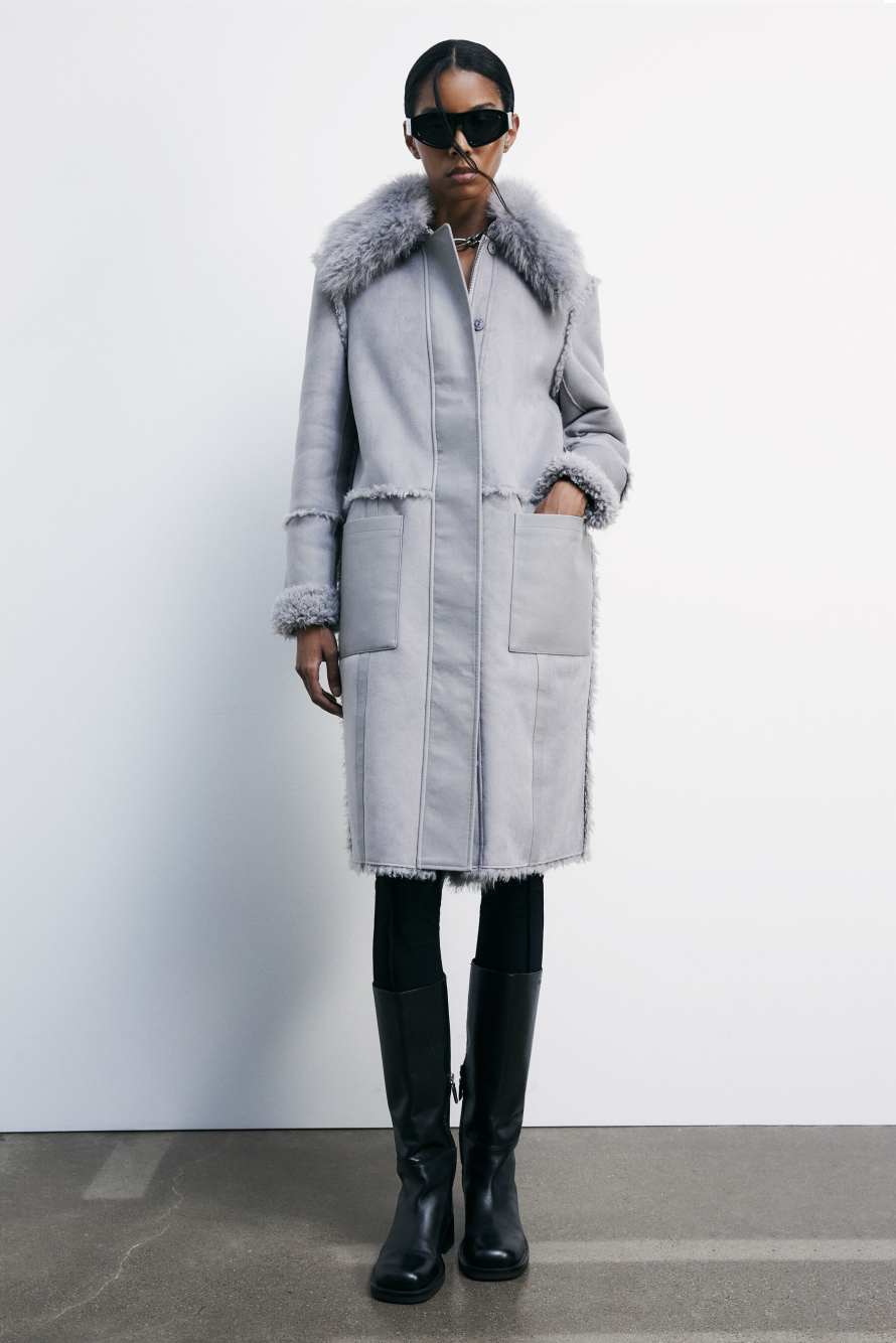 Reversible fluffy coat | Grey | Patrizia Pepe