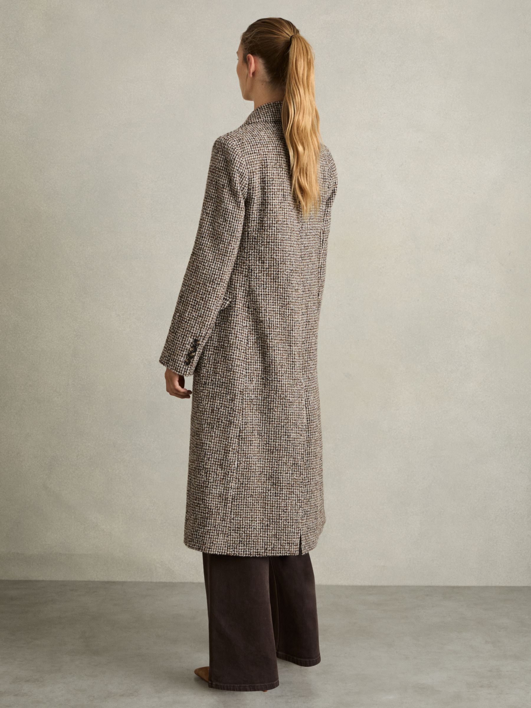 Reiss Wool-Blend Houndstooth-Check Coat in Brown Check | REISS