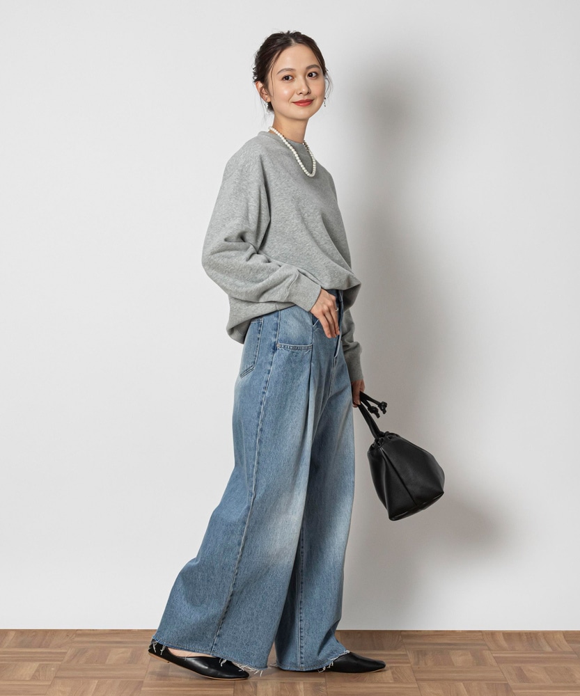 タックバギーデニムパンツ【自宅で試着、返品送料無料】(S 淡加工色