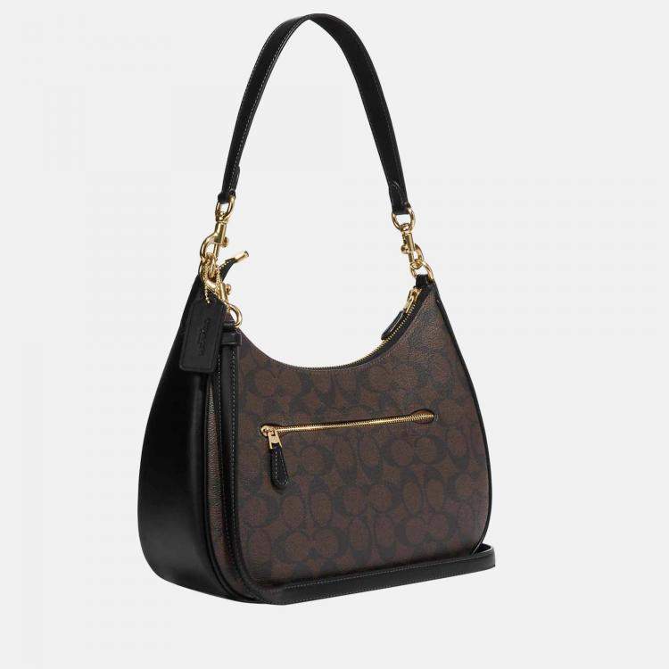 Coach Brown & Black - Signature Coated Canvas and Leather - Hobo