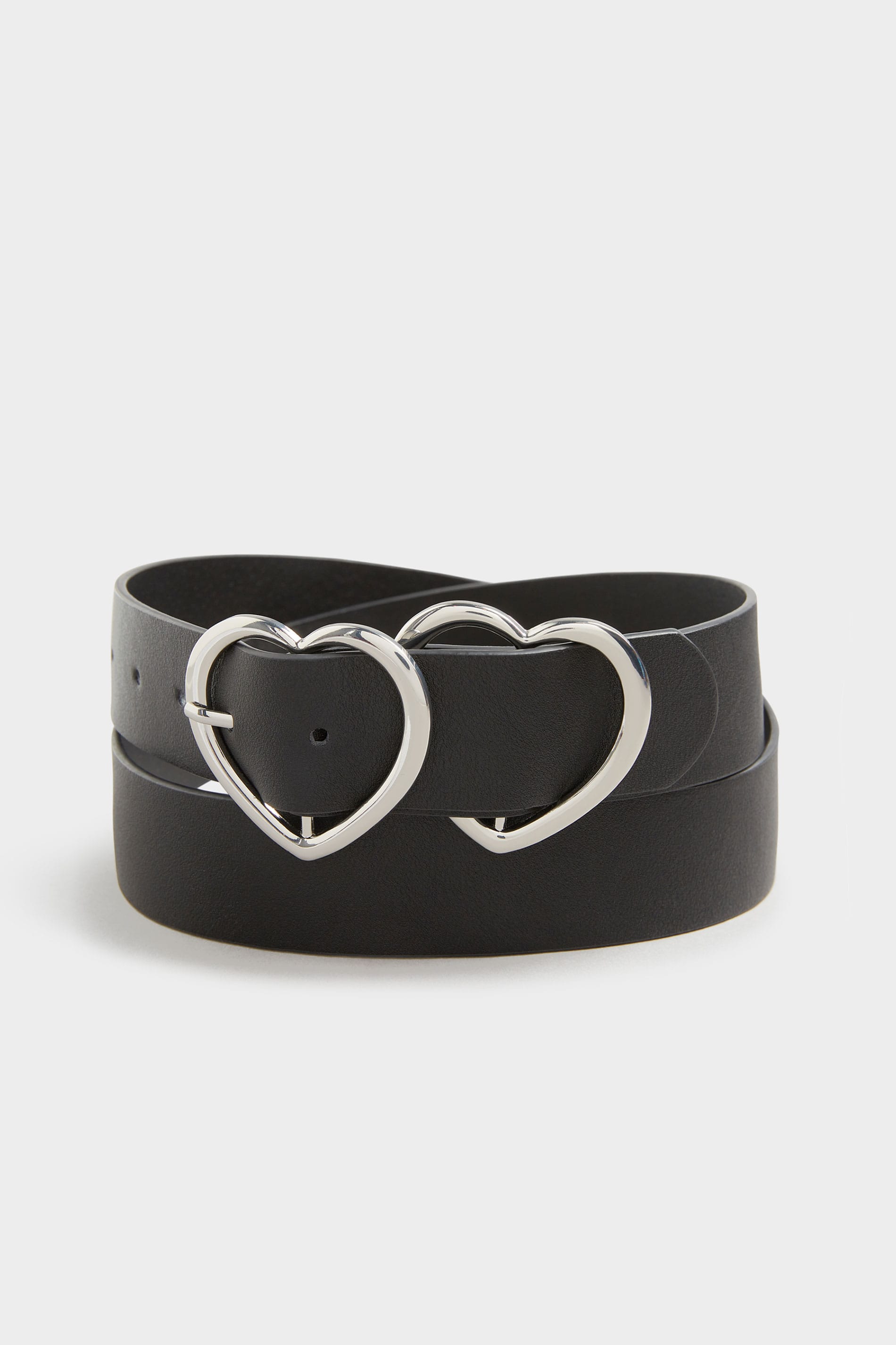 Black & Silver Double Heart Belt | Yours Clothing