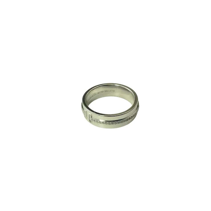 Tiffany & Co. 18K White Gold & Diamond T Ring 5.5 #17222. For Sale