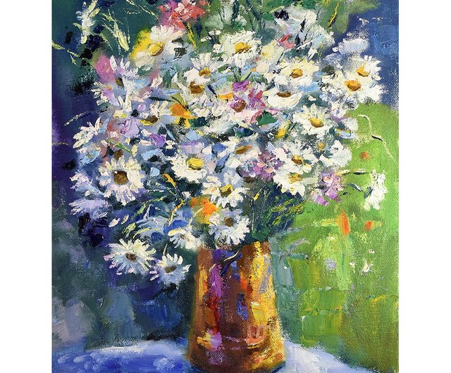 送料無料】ロシア 花の絵デイジーオリジナルアート花の印象派アート