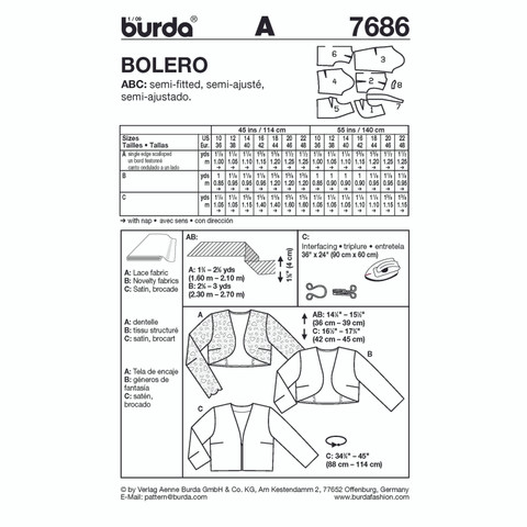 BUR7686 | Burda Style Sewing Pattern Bolero | Burda Style