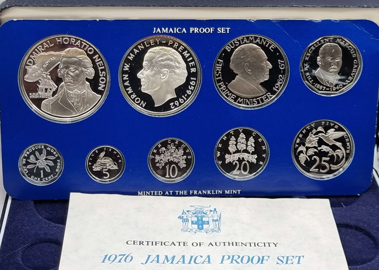 JAMAICA SILVER PROOF COIN YEAR SET 1976 BY FRANKLIN MINT