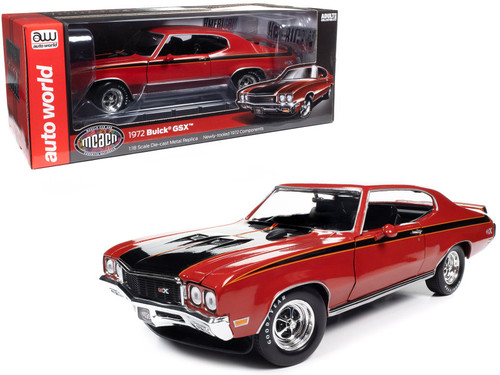 1/18 Auto World 1972 Buick GSX Fire Red with Black Stripes Diecast