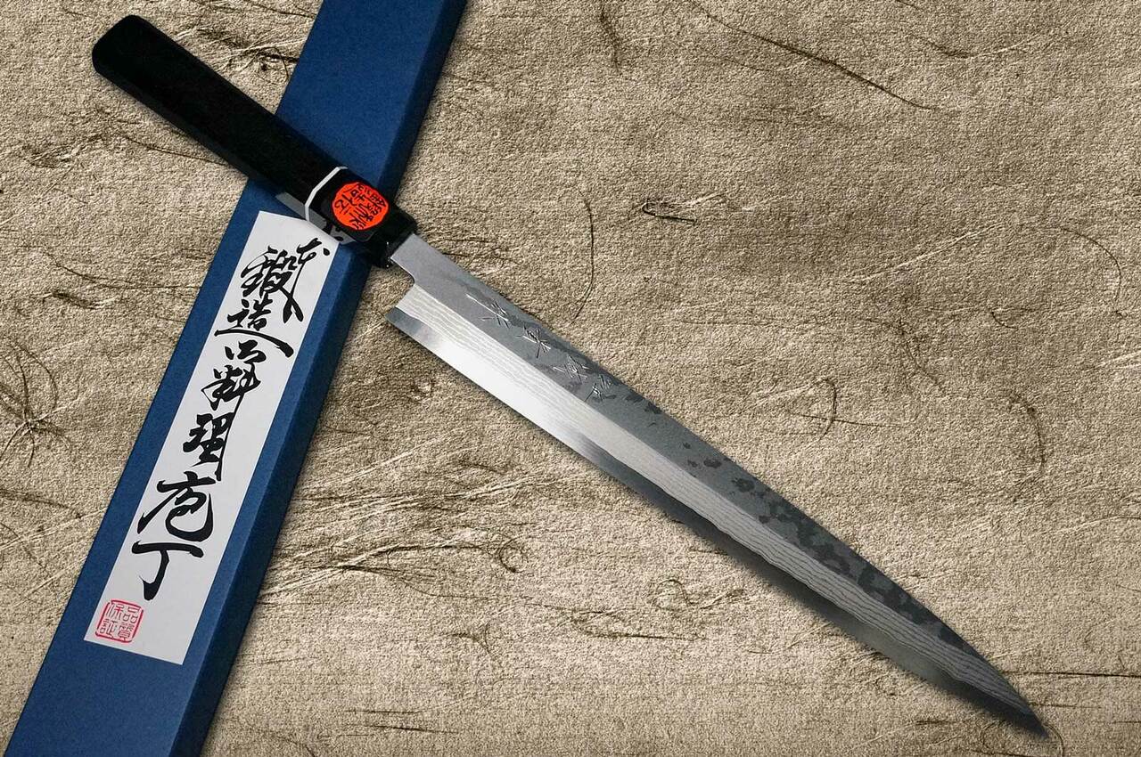 三段銀巻 人工象牙 柳刃300 スタビライズドウッド 八角柄 柳刃尺 包丁