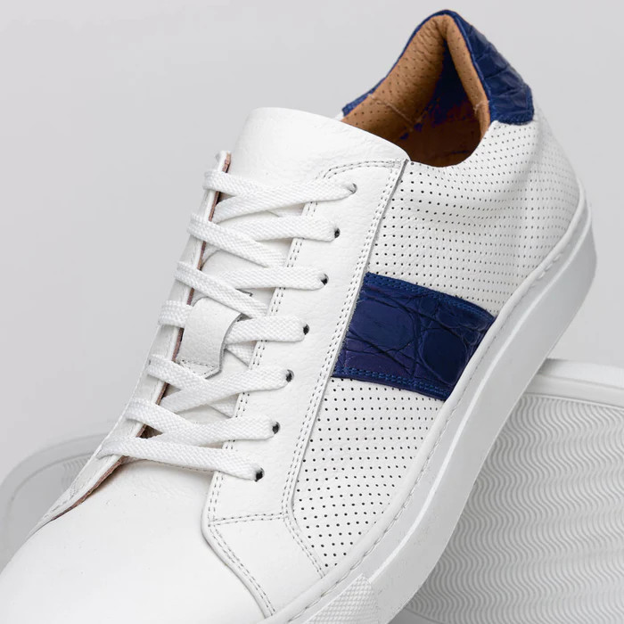 Zelli Olympias Italian Calfskin and Crocodile Stripe Navy