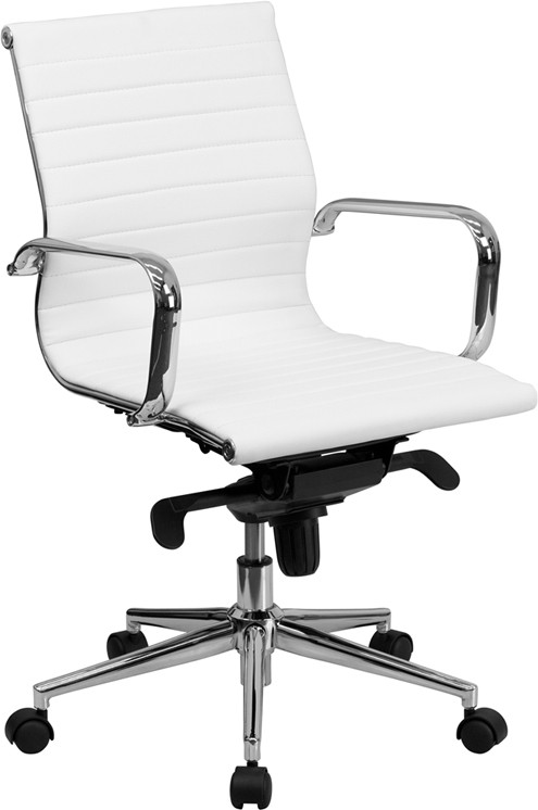 Mid-Back White Ribbed Upholstered Leather Conference Chair , #FF