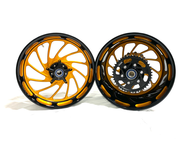 240 FAT TIRE *COLORMATCH* BLACK AND GOLD TURBO WHEELS 12-20