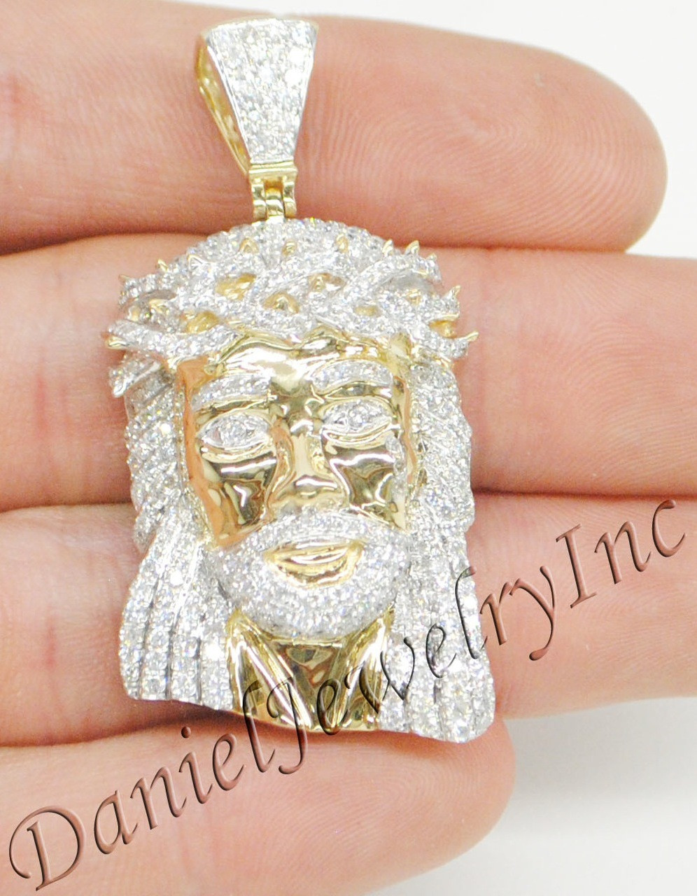 Jesus Piece Face Yellow 14k 3.39ct Diamonds