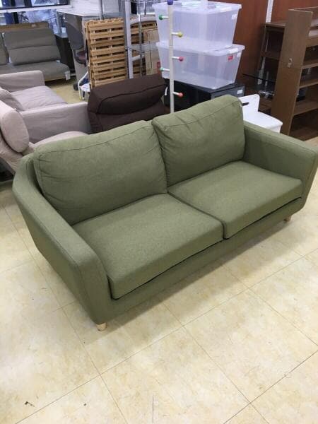 ニトリ ソファー 2P 2人掛け グリーン系 中古品