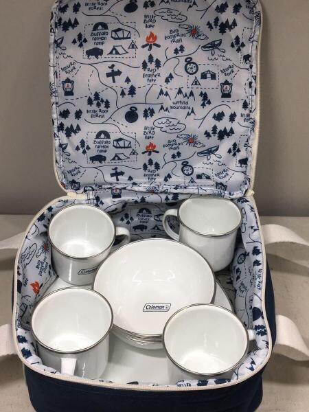 Colemanアウトドア食器セット ホワイト ネイビー コールマン『エナメル