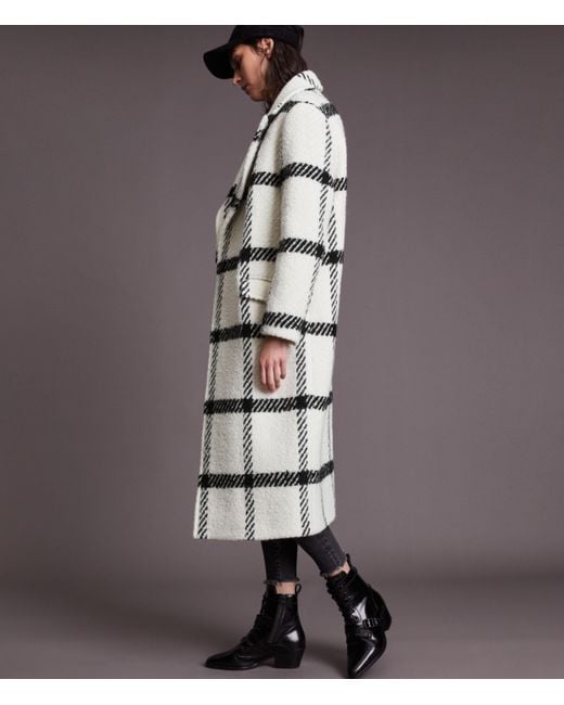AllSaints Women's Wool Checked Mabel Check Coat White And Black