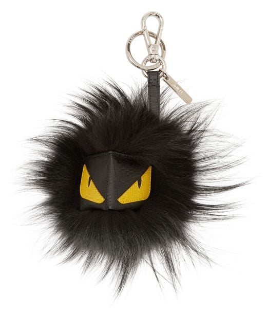 Fendi Black Leather And Fur Monster Keyring for Men | Lyst