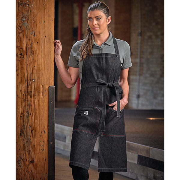 Mercer Culinary M63203BKD Metro Edge Zephyr Black Cotton Denim Bib