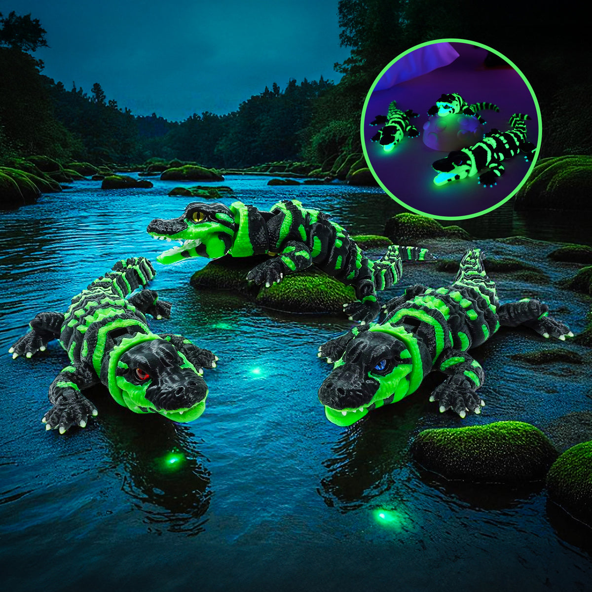 Glow-in-the-Dark Articulated Alligator – Emerald Warden of the