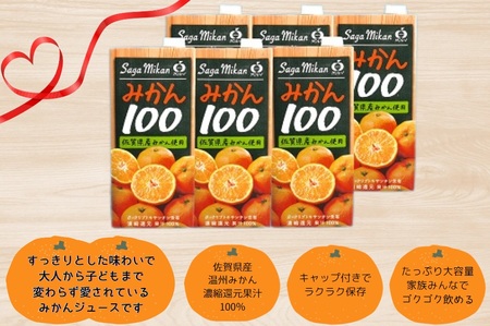 BJ016_【みかん100 6本】佐賀県産温州みかん みかんジュース 濃縮還元
