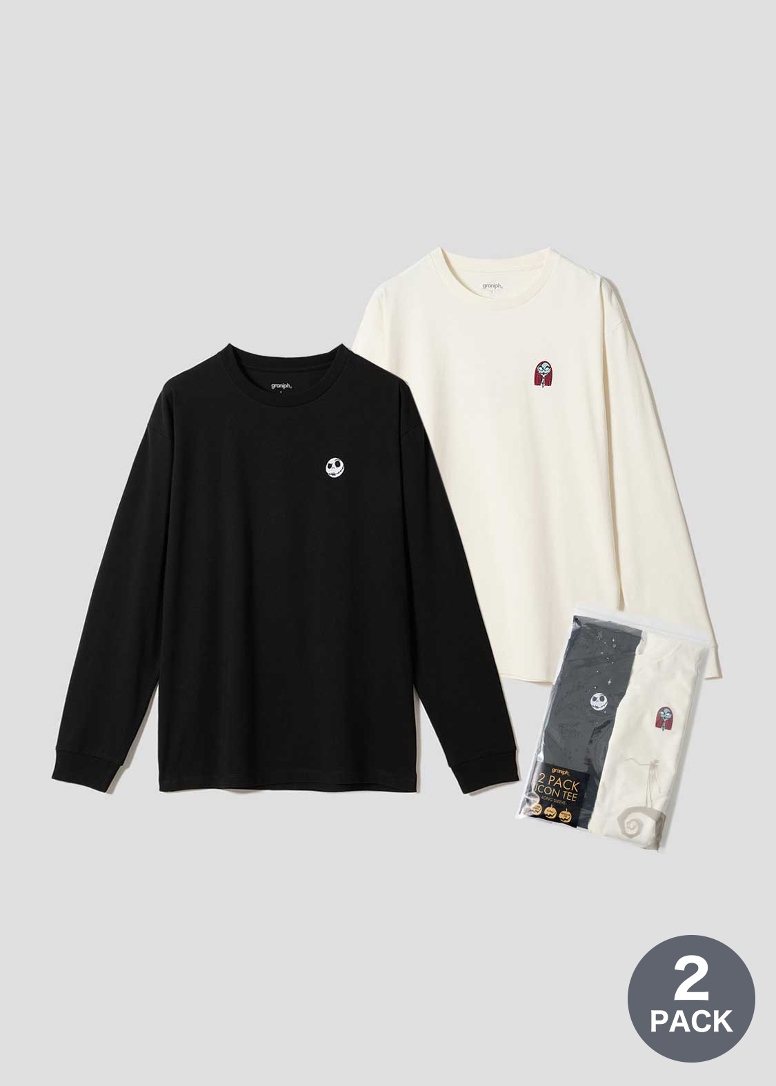 ジャックとサリー フェイス｜2パックアイコン長袖Tシャツ｜ユニ