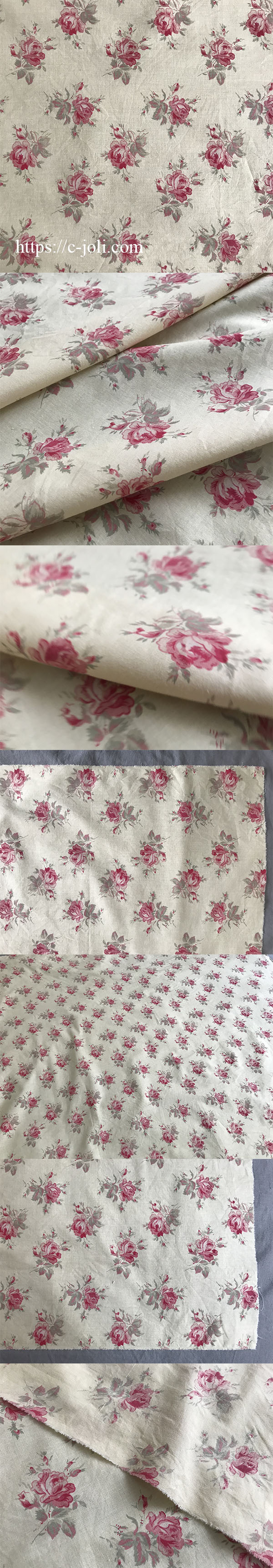 フランス アンティークファブリック リボン ローズ 繊細な柄 100年以上