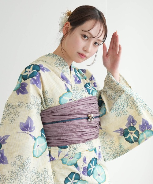 浴衣3点セット 綿麻 水色の朝顔（浴衣）｜utatane（ウタタネ）の