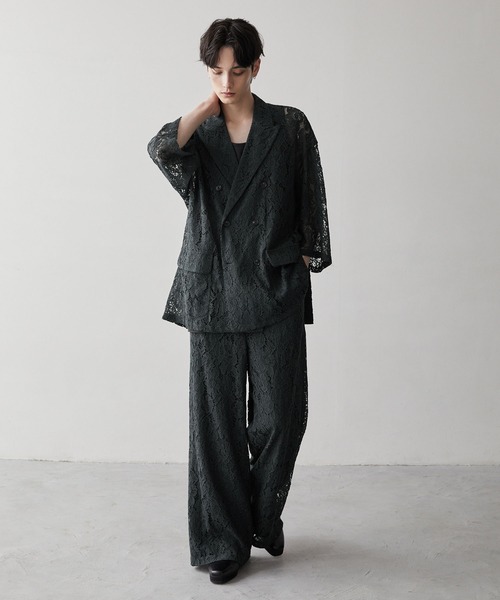 CLEL】Loose Cord Lace Short Sleeve Double Tailored Jacket/ルーズ