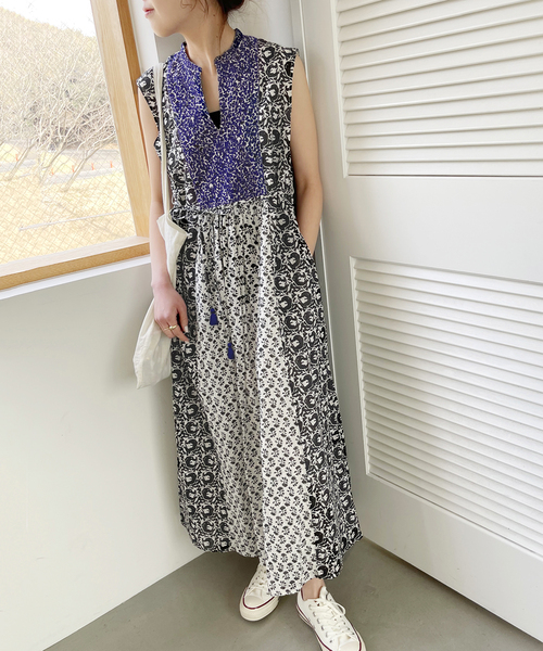 セール】【ne Quittez pas / ヌキテパ】COTTONJQD COMBI EMB DRESS